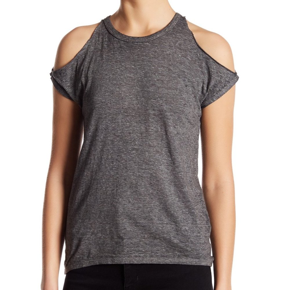 pam & gela heather gray cold shoulder tee